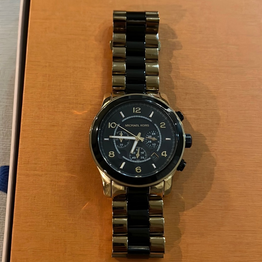 Michael Kors large face black and gold watch